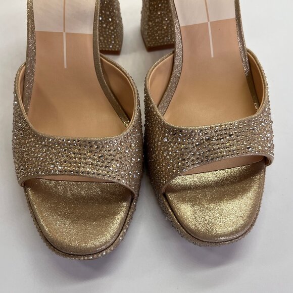 Dolce Vita Pandro Crystal Platform Heels Size 10 Light Gold Open Toe Sandals - Picture 10 of 16